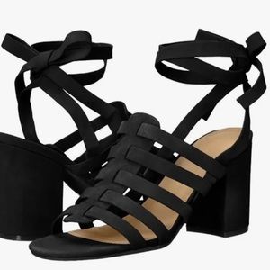 Marc Fisher Pheobe Suede Open Toes Block Heels Black 6.5